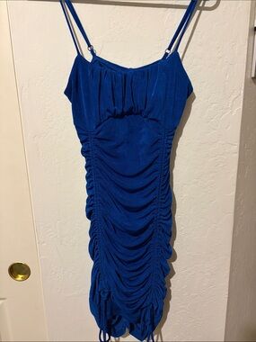 Royal Blue Ruched Spaghetti-Strap Mini Dress Size Medium